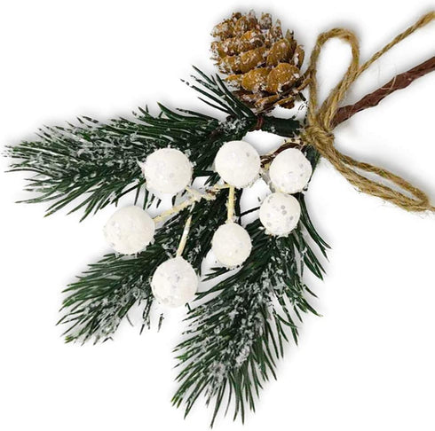 Artificial Christmas Picks 8 Pack, White Christmas Berries Stems Pine Branches Cones Holly Spray /Winter Holiday Floral Pick for Xmas Decor Wreath, Garland, Crafts, Xmas Tree, Gift Wrap, DIY Ornaments
