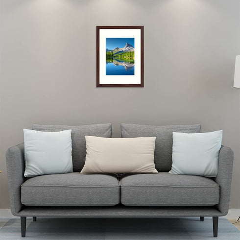 Frametory, 12x16 Picture Frame - Made to Display Pictures 8.5x11 Photo with Ivory Color Mat - Wide Molding - Built in Hanging Features - Wall Mounting Hardware (12x16, Walnut)