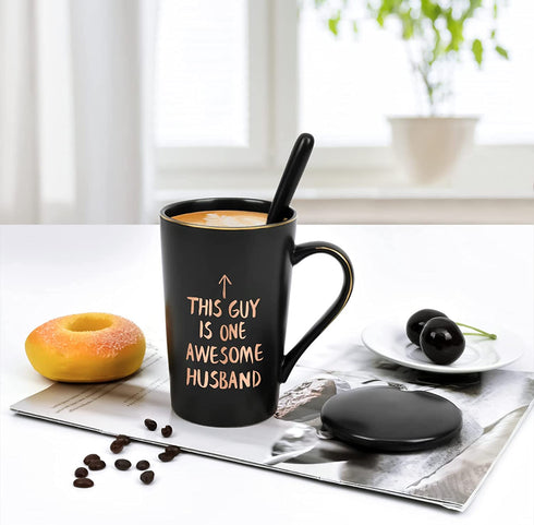 Valentine's Day Mug for Him - This Guy Is One Awesome Husband Coffee Mug - Christmas Birthday Anniversary Present for Husband from Wife - Funny Coffee Mug for Men 14 Oz with Gift Box