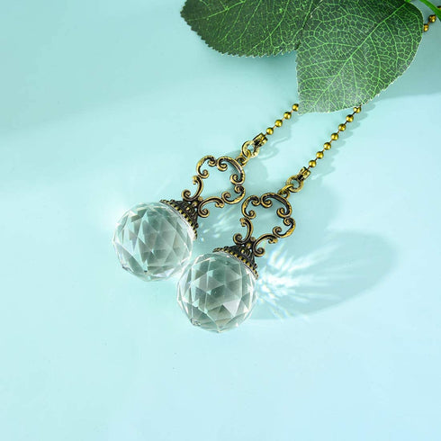 Set of 2 Vintage-Style Clear Fan Pull Ceiling Fan Chain Pulls Crystal Prism Ball