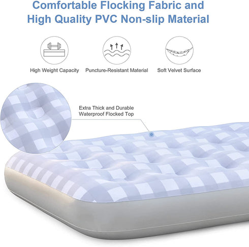Giftway Twin Size Inflatable Air Mattress for Camping - Upgraded Height 9" Inflatable Mattress Foldable Air Bed with Waterproof Flocked Top - Portable Blow up Air Bed for Home/Travel/Housewarming Gift