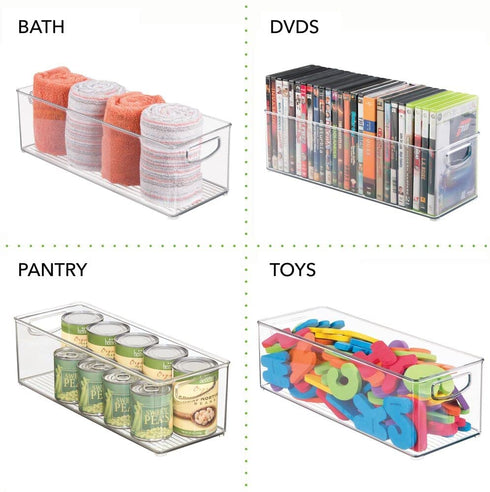 mDesign Plastic Food Storage Organization Container Bin w/Handles, for Kitchen, Pantry, Cabinet, Fridge/Freezer, Countertop - Organizer for Refrigerator Snacks - Ligne Collection -Clear