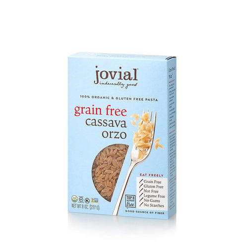 Jovial Grain-Free Cassava Orzo | Cassava Pasta | Paleo Pasta | Grain-Free | Certified Gluten-Free | 100% Organic Pasta | USDA Certified Organic | Non-GMO | High-Fiber | 8 oz (1 pack)