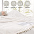 MIULEE Fleece Throw Blanket with Pompom Fuzzy Soft Flannel Cream White Blanket Plush Warm Cozy Bed Blanket for Couch Sofa Chair Boho Decor Throw Size 50"x60"