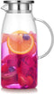Artcome 60 Ounces Glass Iced Tea Pitcher with Stainless Steel Strainer Lid, Hot/Cold Water Jug, Juice Beverage Carafe