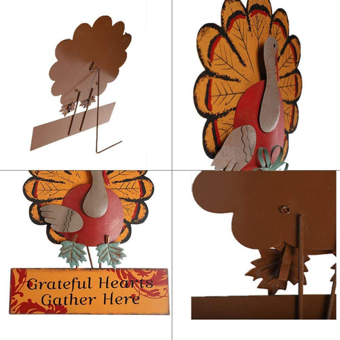 MorTime Thanksgiving Hanging Turkey Wall Decor Welcome Sign, 15" Metal Hanging Turkey Art Door Wall Sculpture, Harvest Turkey Decor for Home Office Thanksgiving Decorations