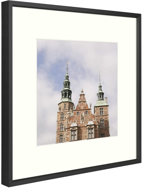 Golden State Art, 12x12 Aluminum Photo Frame - Ivory Mat for 8x8 Picture - Swivel Tabs - Sawtooth Hangers - Landscape/Portrait - Wall Mounting - Real Glass (Black)