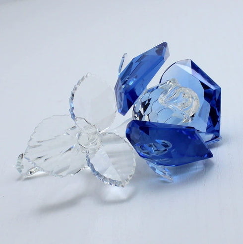 LZYUANHEN Crystal Rose Flower Paperweight Figurine Collectible Greeting Card - Anniversary Wedding Valentine's Day Gift Centerpiece Ornament Blue Rose