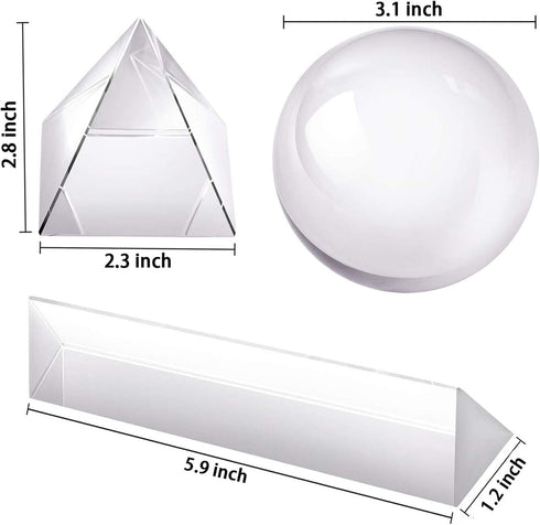 Hartop Clear K9 Crystal Ball Crystal Pyramid Crystal Triangular Prism with Microfiber Pouch Wiper Cloth for Photography Accessory and Art Decor