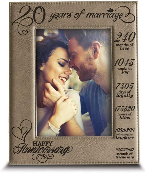 Bella Busta-20 Years of Marriage-Months, Weeks, Days, Hours, Weeks, Minutes, Seconds-20th Anniversary- Engraved Leather Picture Frame (4 x 6 Vertical)
