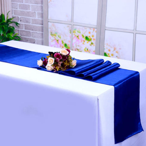 LGHome Pack of 10 Wedding 12 x 108 inch Satin Table Runner for Wedding Banquet Decoration- Royal Blue
