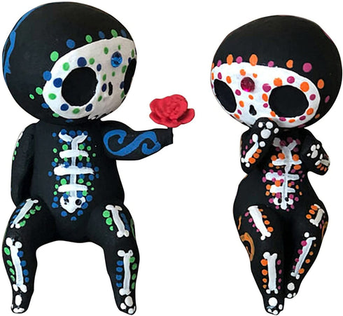 Sugar Skull Couple Statue, Sugar Skull Figurine, Resin Crafts Cute Statue Skull - Resin Skull Statue Home Decor, Adorable Skull Sculpture Memorial Statue Halloween Skull Statues Gifts (C)