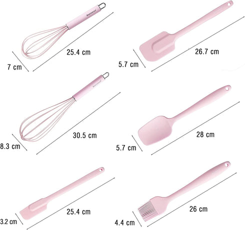Rorence Silicone Whisk Spatula Spoonula & Brush Set of 6 - pink