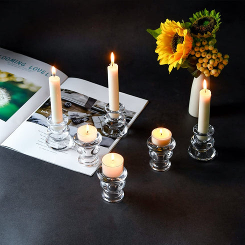 AGLARY 6PCS Glass Taper Candlesticks, Candle Holders for Table Centerpiece?Ideal Candle Holders for Wedding, Party, Birthday Decoration