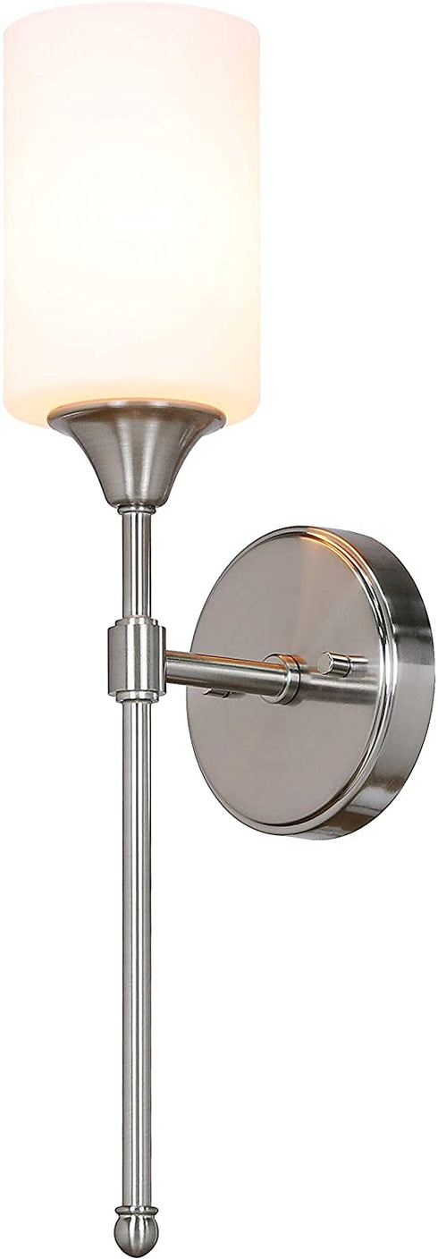 XiNBEi Lighting Wall Light 1 Light Wall Sconce with Glass, Bath Vanity Sconce for Bathroom Bedroom & Living Room, Brushed Nickel Finish XB-W1216-BN