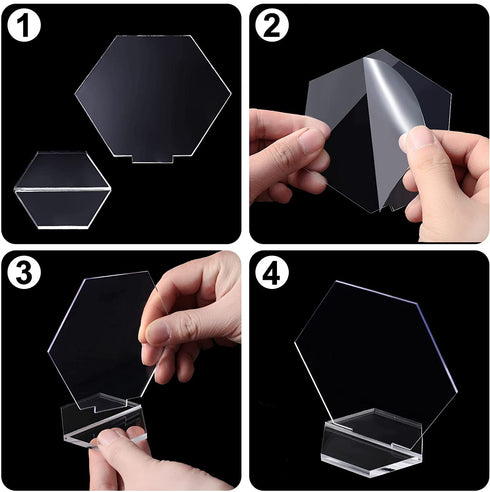 Clear Acrylic Place Cards Hexagon Seating Cards Wedding Table Numbers With Holder Sublimation DIY Table Name Cards Plates For Wedding Reception Banquet Party Decoration (Classic Style,25 Pieces)