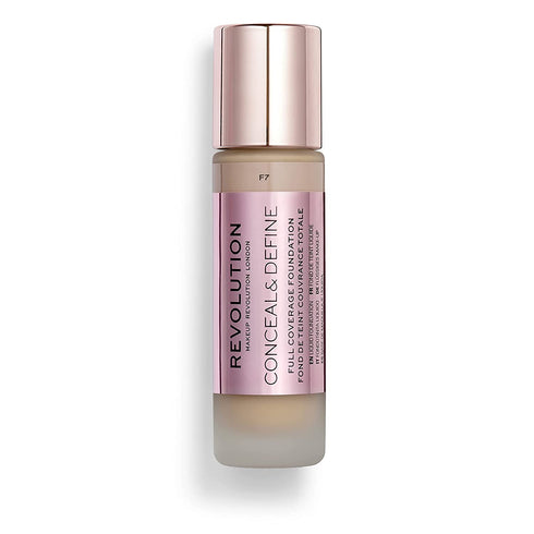 Makeup Revolution Conceal & Define Foundation, Cream Foundation Makeup, Full Coverage, For Medium Skin Tones, Vegan & Cruelty-Free, F7, 23ml