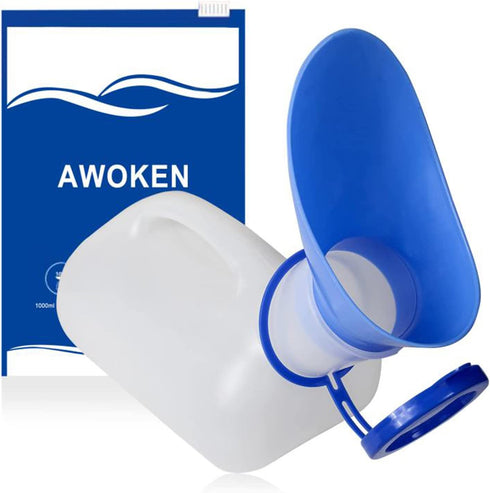 AWOKEN Unisex Urinal, Portable Toilet Urinal for Men and Women, Pee Bottle with a Lid and Funnel for Elderly Kids and Patients for Camping Outdoor Travel