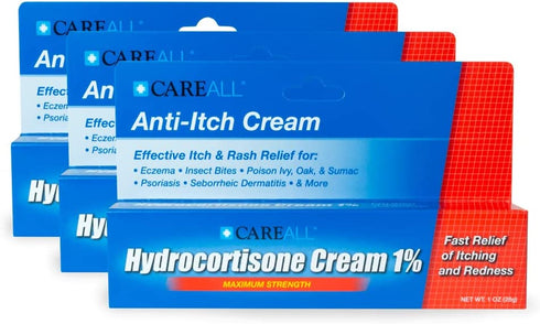 CareAll (3 Pack) 1% Hydrocortisone Cream, 1oz Tube, Maximum Strength Formulation, Relieves Itching and Redness, Compare to Active Ingredient of Leading Brand.