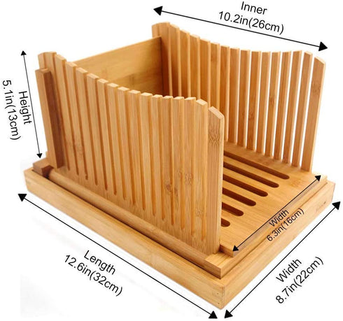 Bamboo Foldable Bread Slicer Compact Bread Slicing Guide with Crumb Catcher Tray for Homemade Bread Thickness Adjustable
