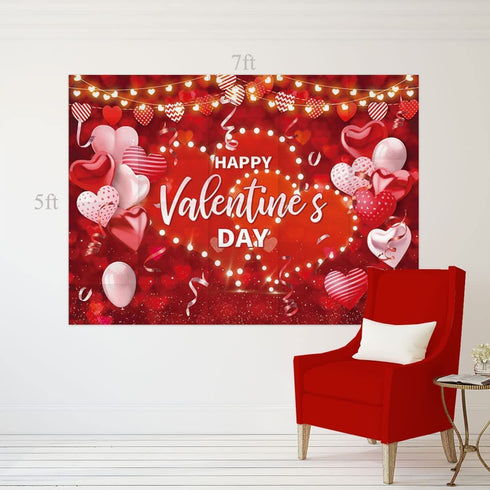 Allenjoy 82" x 59" Love Heart Valentine's Day Backdrop for Photography Picture Red Bokeh Balloons Couple Engagement Wedding Bridal Shower Party Supplies Decorations Wall Decor Banner Photo Background
