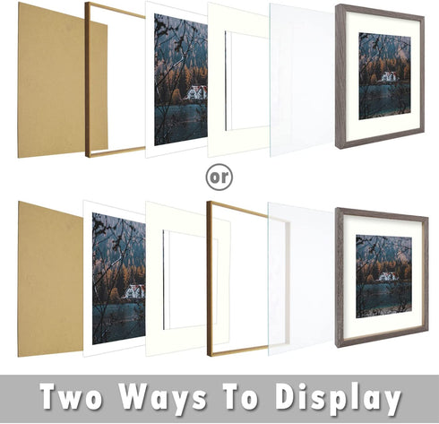 Frametory, 11x14 Frame for 8x10 Photo Smooth Wood Grain Finish Frame with Ivory Mat for Photo - Includes Sawtooth Hangers and Real Glass - Landscape/Portrait, Wall Display (Grey, 1 Pack)