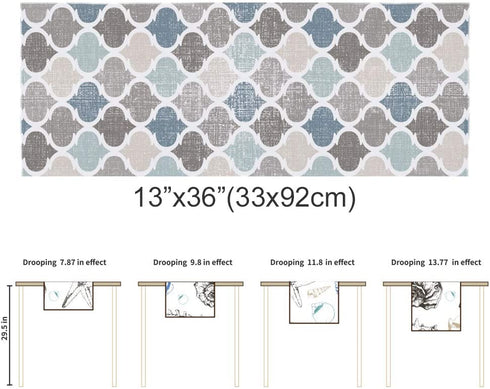Moroccan Table Runner-Cotton linen-Small 36 inche Geometric Quatrefoil Lattice Dresser Scarves,Kitchen Coffee/Dining Farmhouse Tablerunner for Home Living Room,Holiday Dinner Scarf Décor,Blue Grey