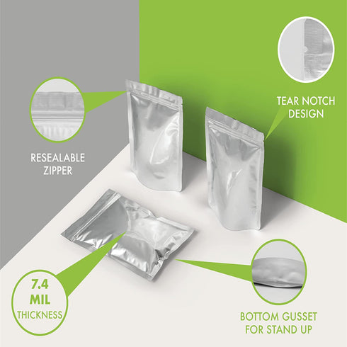 Samoish 1 Quart 50 Mylar bags for Food Storage with oxygen absorbers- 7"x10" Extra thick 7 Mil Mylar Bag Protecting Your Food from Insects, light, and moisture