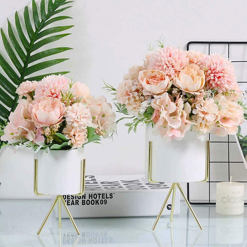 KIRIFLY Artificial Flowers, Fake Peony Silk Hydrangea Bouquet Decor Plastic Carnations Realistic Flower Arrangements Wedding Decoration Table Centerpieces 2 Packs (Light Pink)