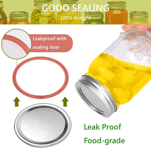 Regular Mouth Canning Lids and Rings - Gusoul 50 Count Mason Jar Lids & Rings/Bands Set for Regular Mouth Canning, Split-Type & Leak Proof Lids with Silicone Seals for Ball, Kerr Jars (70 mm, Sliver)