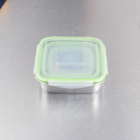 304 Stainless Steel Square Food Storage Lunch Box Containers Eco-Friendly & Reusable Snack Food Leak Proof Nesting Containers for Kids & Adults | Set of 3 Metal Lunch Sandwich Container, Snack Boxes