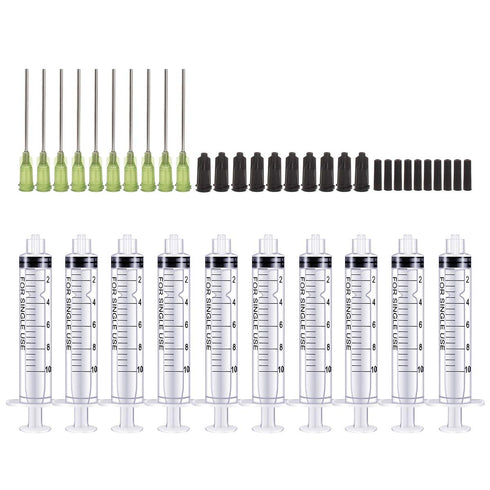 BSTEAN 10ml Syringes 14Ga 1.5 Inch Blunt Tip Needle Storage Caps - Glue Applicator, Oil Dispensing (Pack of 10)