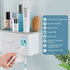 TuCao Automatic Toothpaste Dispenser Squeezer Kit with Toothbrush Holder Wall Mounted, 6 Toothbrush Slot with Cover, 2 Magnetic Cups and Cosmetic Organizer Drawer(2 Cups)