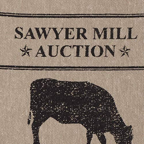 VHC Brands Sawyer Mill Cow Nature Print Chambray Cotton Farmhouse Tabletop Kitchen Fabric Loop Stenciled Runner, Towel Set 6.5x18, Khaki Tan