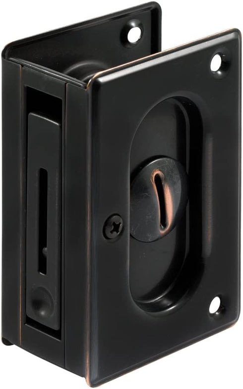 Prime-Line Products N 7368 Prime-Line Pocket Door Privacy Lock, Solid, Plated, 3-3/4-Inch, Classic Bronze