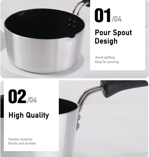 ICUUK 2 Quart Nonstick Saucepan With Glass Lid And Silicone Mixing Spoon,Multipurpose Pot for Home Kitchen and Resturant, Aluminum Alloy, Silver (7.1 inch)