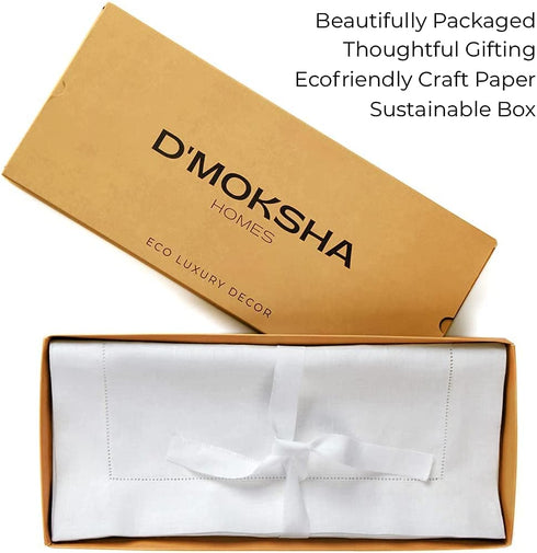 D'Moksha Homes White Table Runner - 14 x 54 Inch, 100% Pure Linen Hemstitch Table Runners 54 inches Long, Machine Washable, Easter Table Runner, Perfect for Spring Summer Mother's Day