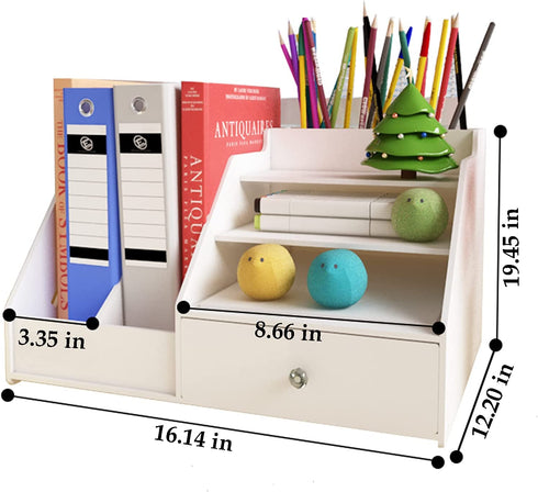 Insdawn Desk Organizers Office Organization File Paper Organizer and Storage for Desktop Magazine File Mail Folder Holder Letter Tray DIY with Drawer