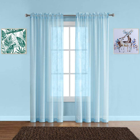 WARM HOME DESIGNS Pair of Premium Quality 54 x 84 Inch Sheer Baby Blue Faux-Linen Rod Pocket Curtains. Total Width of These Affordable Drape Panels is 108". Fit 1.5" or Smaller Rod. J Baby Blue 84"