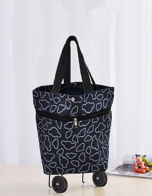 Collapsible Trolley Bags Folding Shopping Bag with Wheels Foldable Shopping Cart Reusable Shopping Bags Grocery Bags Shopping Trolley Bag on Wheels(Black)