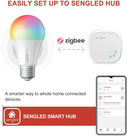 Sengled Zigbee Smart Bulb, Smart Hub Required, Works with SmartThings and Echo with built-in Hub, Voice Control with Alexa and Google Home, Color Changing 60W Equivalent A19 Alexa Light Bulb, 1 Pack