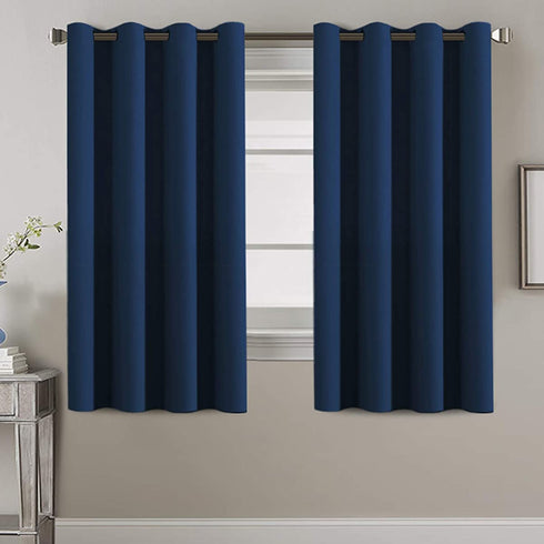 Thermal Insulated Blackout Curtains for Bedroom 63 Inches Long Grommet Window Treatment Panel for Living Room Energy Efficient Curtains 63 Inche Length - Solid in Navy Blue - One Panel