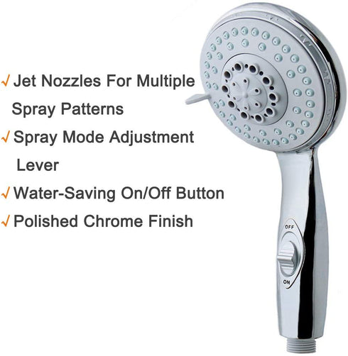HauSun Handheld Shower Head with On/Off Switch - 5 Spray Settings 6.5 Feet Extra Long Hose High Pressure with Bathroom Faucet Kit - Universal Adapter Holder Mount for Wall,Chrome Finish