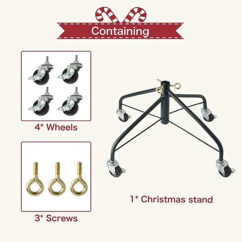 EZYDECOR Metal Christmas Tree Stand for Artificial Tree 17.7" Folding Stand with Rolling Wheels (Green)