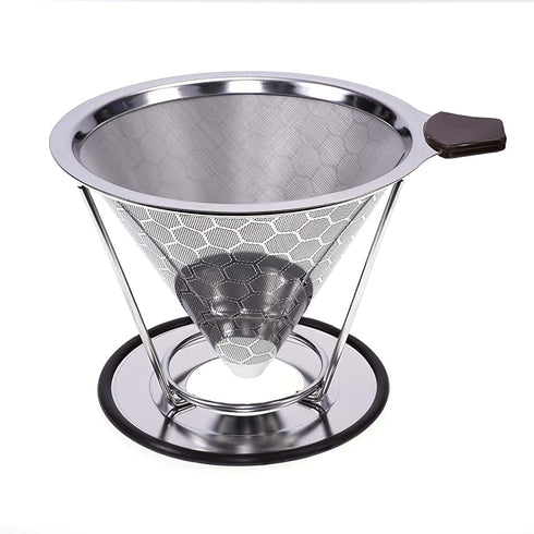 AINAAN Honeycombed Stainless Steel Coffee Filter, Reusable Tapered dripper with Removable Cup Holder, 2019, New Generation