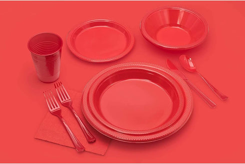 Exquisite Red Plastic Plates 100 Count I 9 Inch I Round Red Disposable Plates - Disposable Red Dinner Party Plates For All Occasions - Red Plastic Party Plates For Parties