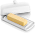Nucookery White Porcelain Butter Dish - Clean Table Design - Ceramic Butter Dish with Lid for Countertop with Raised Non-Slip Strip - Holds 1 Standard Butter Stick - Easy to Clean & Dishwasher Safe