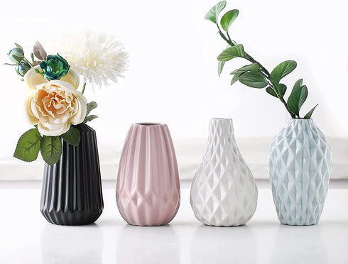 Flower Vase Set of 4, Decorative Ceramic Vase, Vase for Decor Home Living Room Office Parties Wedding (Black,White,Green,Rose)