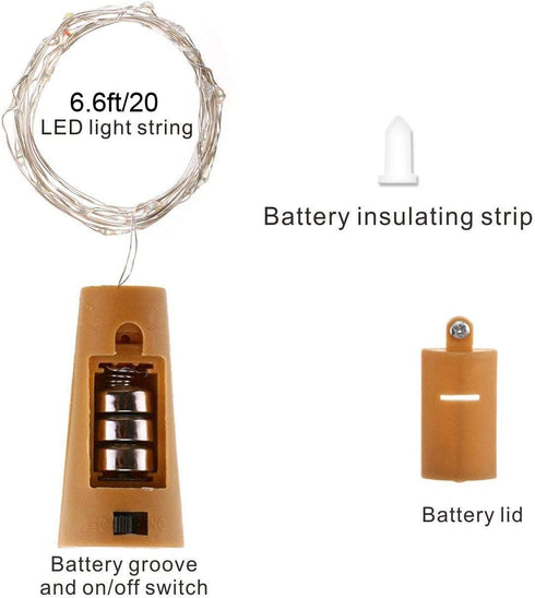 Decorman Wine Bottle Cork Lights, 20 Pack 20 LED Cork Shape Silver Copper Wire LED Starry Fairy Mini String Lights for DIY/Decor/Party/Wedding/Christmas/Halloween (Cool White)