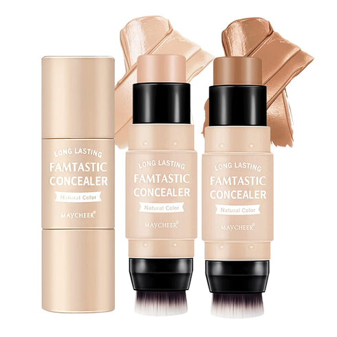 ONLYOILY 2 Pcs Contour & Highlighter Stick, Concealer & Bronzer Stick With Brush, Longwear Foundation Stick, Smooth, Blends Easily Face Makeup